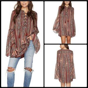 The Jetset Diaries TJD Redwood Tunic Dress Aztec Boho Bell Sleeve Size 8